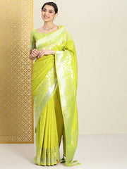 Woven Design Ethnic Motifs Zari Silk Blend Saree - Inddus.com