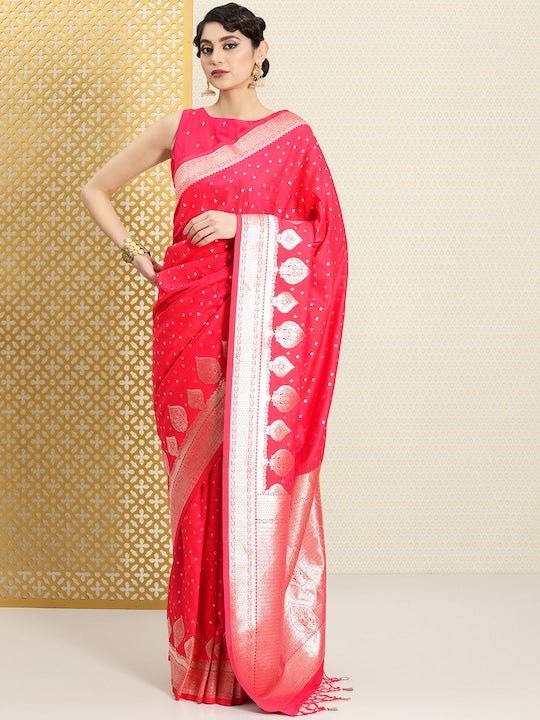 Woven Design Ethnic Motifs Zari Silk Blend Saree - Inddus.com