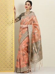 Woven Design Ethnic Motifs Zari Silk Blend Saree - Inddus.com