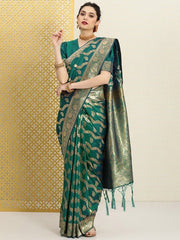 Woven Design Ethnic Motifs Zari Silk Blend Saree - Inddus.com