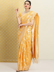 Woven Design Floral Zari Linen Blend Saree - Inddus.com