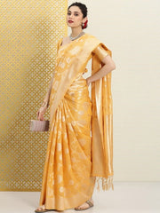 Woven Design Floral Zari Linen Blend Saree - Inddus.com