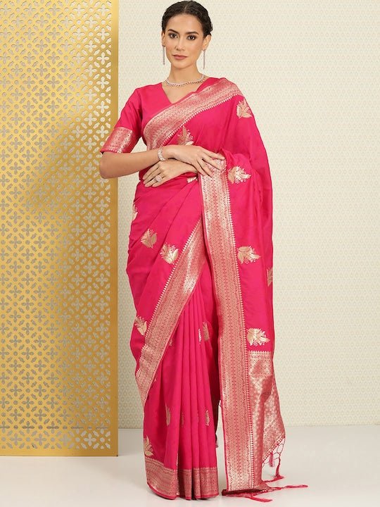 Woven Design Floral Zari Silk Blend Banarasi Saree