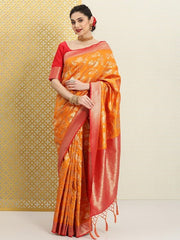 Woven Design Floral Zari Silk Blend Saree - Inddus.com