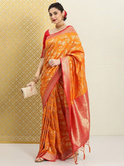 Woven Design Floral Zari Silk Blend Saree - Inddus.com