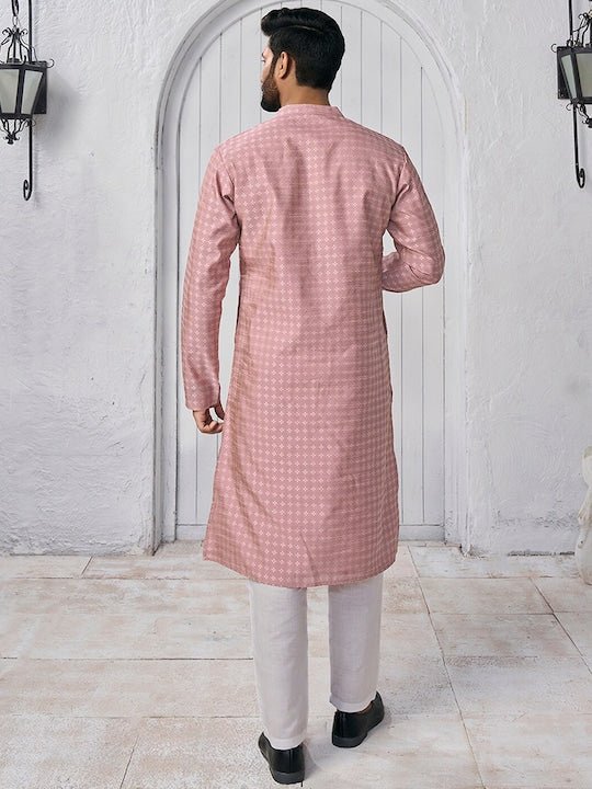 Woven Design Mandarin Collar Kurta - Inddus.com