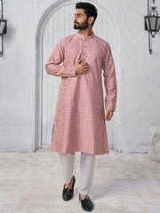 Woven Design Mandarin Collar Kurta - Inddus.com