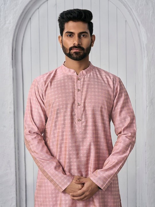 Woven Design Mandarin Collar Kurta - Inddus.com