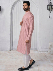 Woven Design Mandarin Collar Kurta - Inddus.com