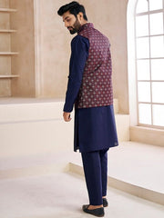 Woven-Design Mandarin Collar Nehru Jacket - Inddus.com