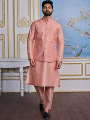 Woven-Design Mandarin Collar Nehru Jacket - Inddus.com