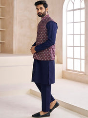 Woven-Design Mandarin Collar Nehru Jacket - Inddus.com