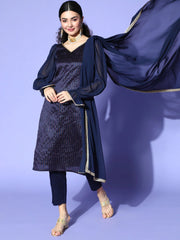 Woven Design Silk Blend New Neckline Kurta Set - Inddus.com