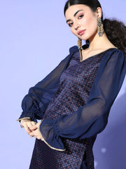 Woven Design Silk Blend New Neckline Kurta Set - Inddus.com