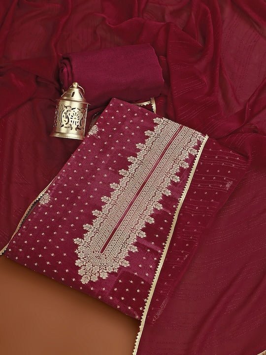 Woven Design Zari Organza Unstitched Dress Material - Inddus.com