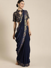Woven Navy Blue Silk Blend Partywear Saree - inddus-us