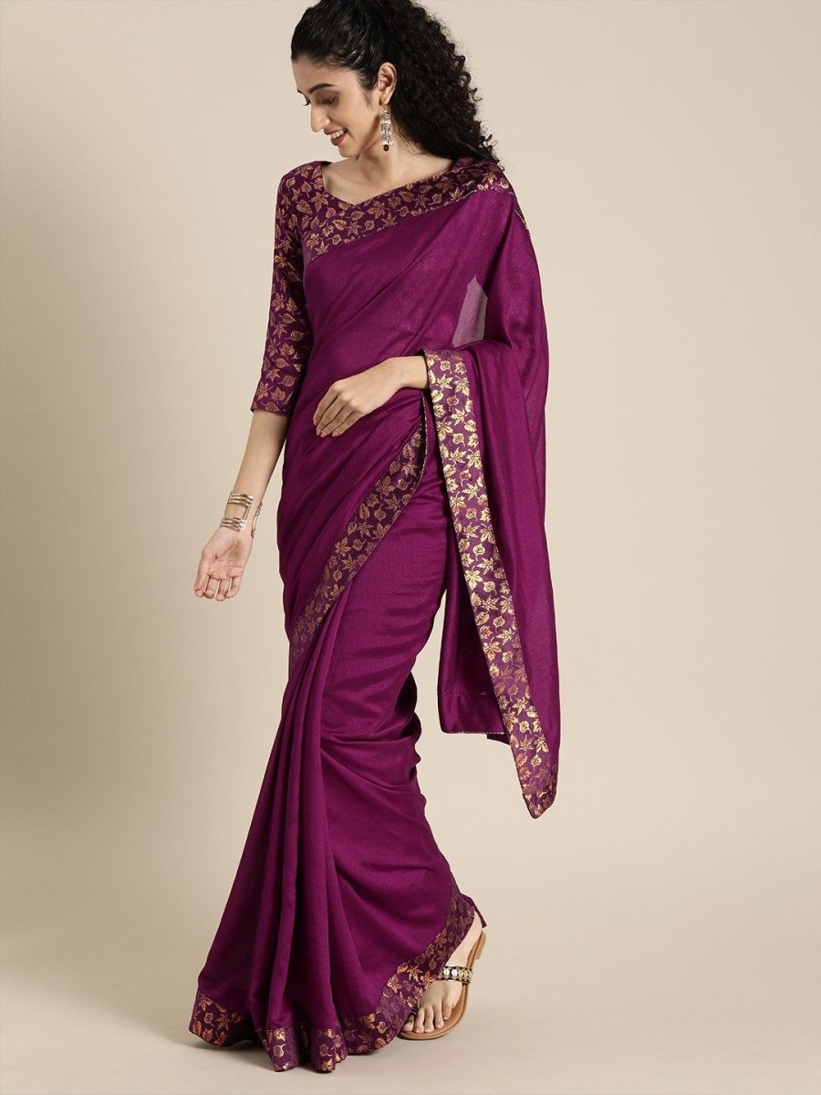 Woven Wine Silk Blend Partywear Saree - inddus-us