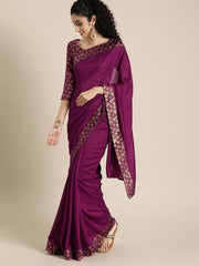 Woven Wine Silk Blend Partywear Saree - inddus-us