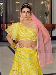 Yellow Art Silk Designer Lehenga Choli - Inddus.com