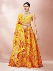Yellow Art Silk Festive Lehenga Choli - Inddus.com