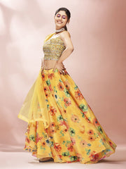Yellow Art Silk Partywear Lehenga Choli - Inddus.com
