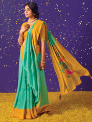 Yellow Brasso Embroidered Saree - Inddus.com