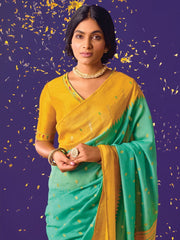 Yellow Brasso Embroidered Saree - Inddus.com
