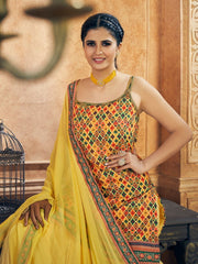 Yellow Chinon Silk Wedding Sharara Suit - Inddus.com
