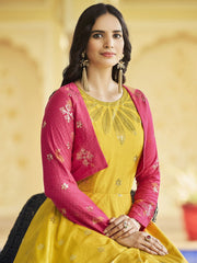 Yellow Cotton Festive Gown - Inddus.com