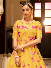 Yellow Cotton Festive Gown - Inddus.com