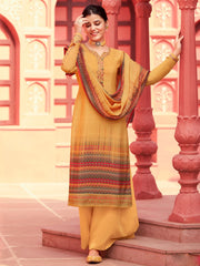 Yellow Crepe Digital Printed Partywear Palazzo Suit - Inddus.com