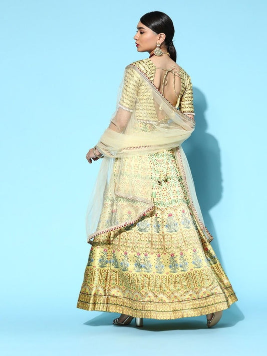 Yellow Digital Print Lehenga with Dupatta and Blouse - Inddus.com