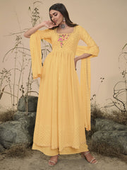 Yellow Embroidered Partywear Palazzo Suit - Inddus.com