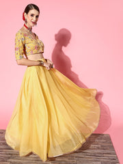 Yellow Embroidered Semi-stitched Lehenga Choli With Dupatta - Inddus.com