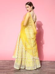 Yellow Embroidered Semi-stitched Lehenga Choli With Dupatta - Inddus.com