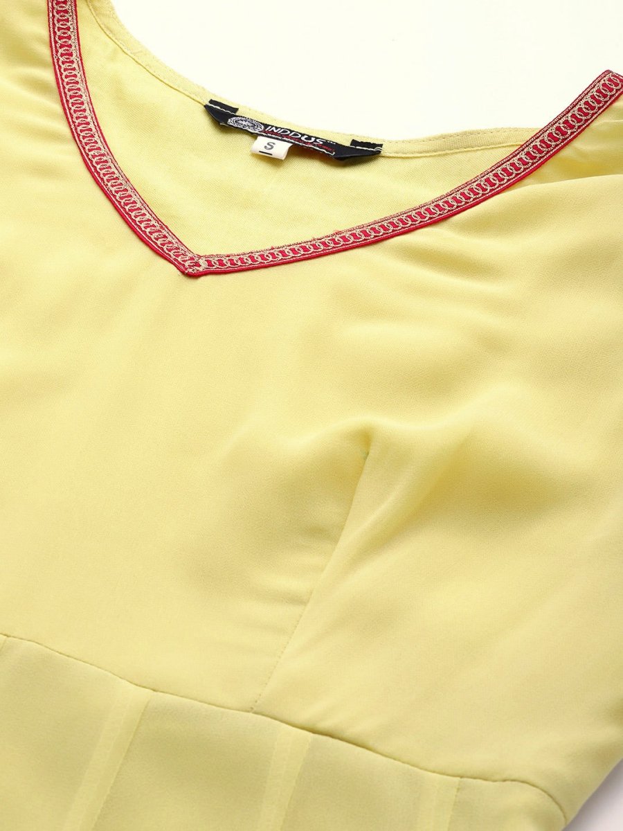 Yellow Georgette Embroidered Gown with Jacket - Inddus.com