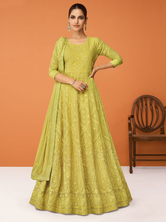 Yellow Georgette Partywear Anarkali Suit - Inddus.com