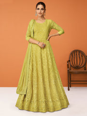 Yellow Georgette Partywear Anarkali Suit - Inddus.com