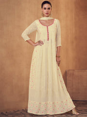 Yellow Georgette Partywear Anarkali-Suit - Inddus.com
