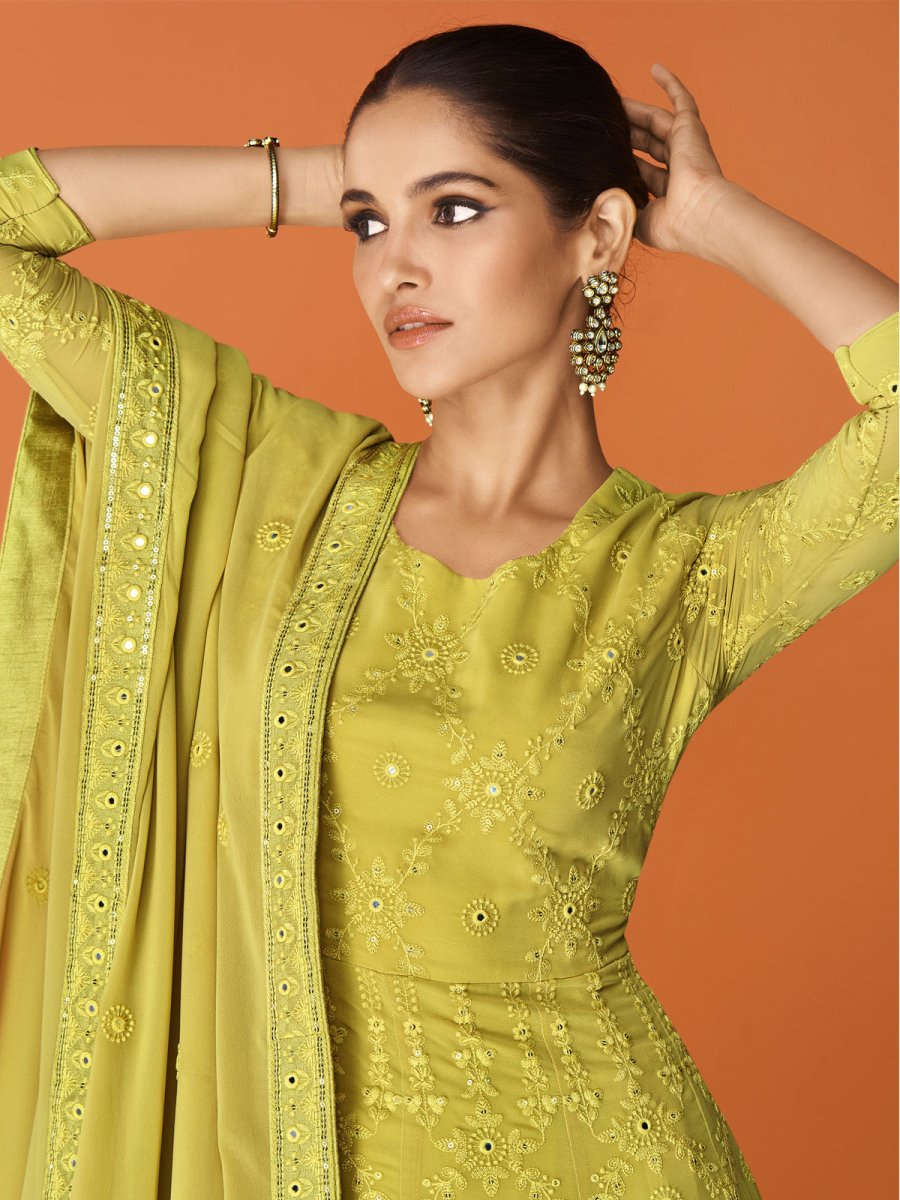 Yellow Georgette Partywear Anarkali Suit - Inddus.com