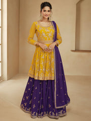 Yellow Georgette Partywear Embroidered Lehenga Suit - Inddus.com