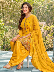 Yellow Georgette Partywear Patiala Suit - Inddus.com