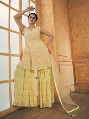 Yellow Georgette Partywear Sharara Suit - Inddus.com