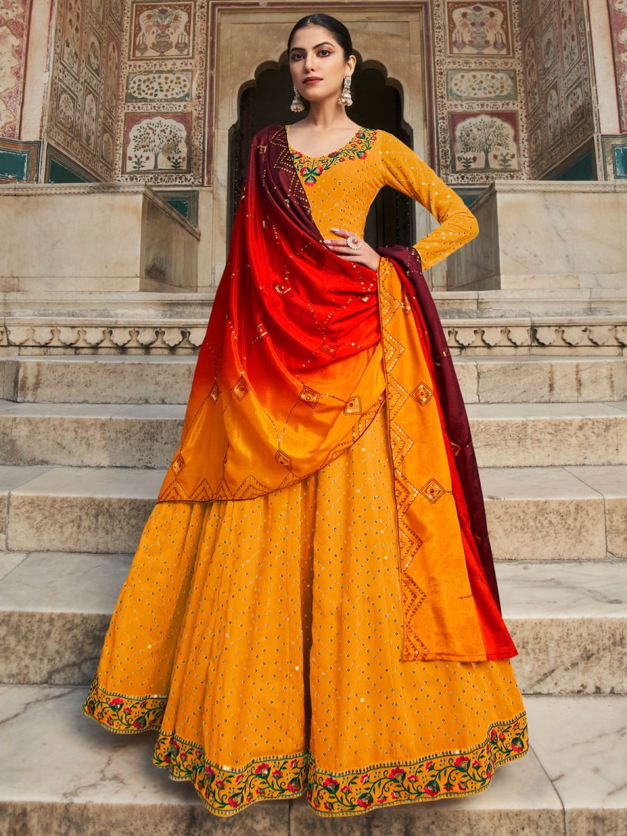 Yellow Georgette Wedding Gown - Inddus.com