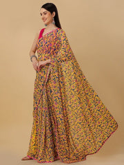 Yellow Kalamkari Printed Saree - Inddus.com