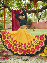 Yellow Maslin Cotton Digital Print Lehenga Choli - Inddus.com