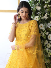 Yellow Net Designer Anarkali Suit - inddus-us
