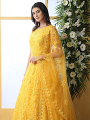 Yellow Net Designer Anarkali Suit - inddus-us