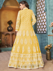 Yellow Net Festive Wear Anarkali Suit - Inddus.com