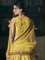 Yellow Net Heavy Embroidered Lehenga Choli - inddus-us